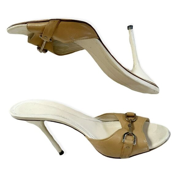 Gucci Women's Tan Leather Open Toe High Heel Slide Horsebit Sandals Sz 39 US 8.5 - Picture 11 of 11